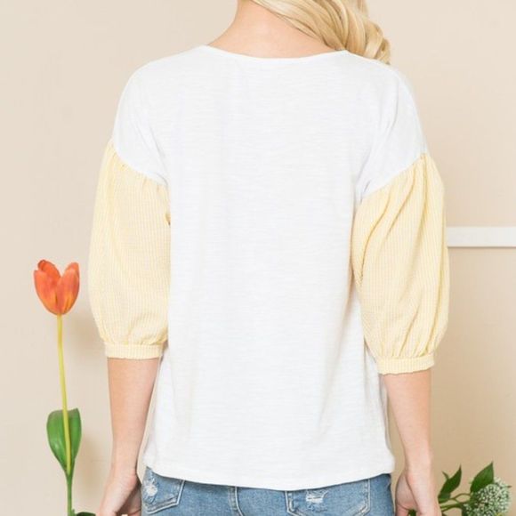 Mid Sleeve White/Yellow Top - Picture 2 of 2